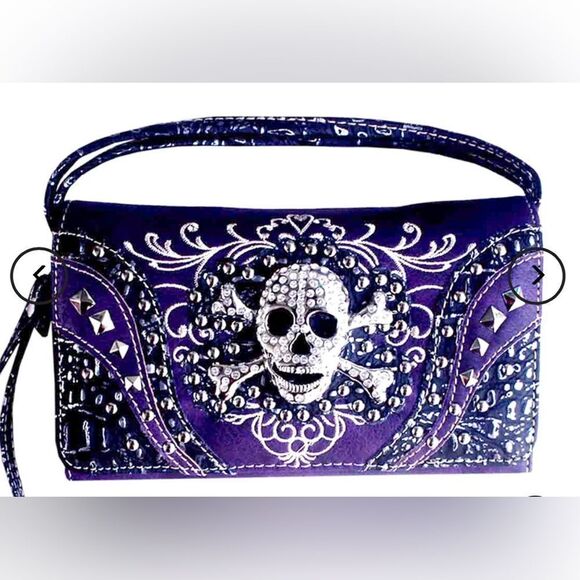Purple 3D Rhinestone Skull Wallet - Picture 1 of 2
